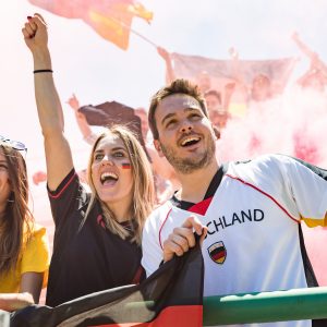 German supporters celebrating at stadium for football match