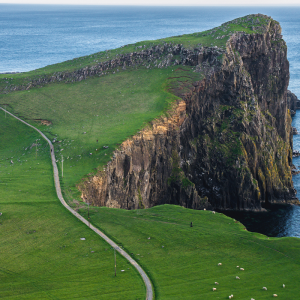 isle of man cliffs with a singular road leading to the edge of the cliff